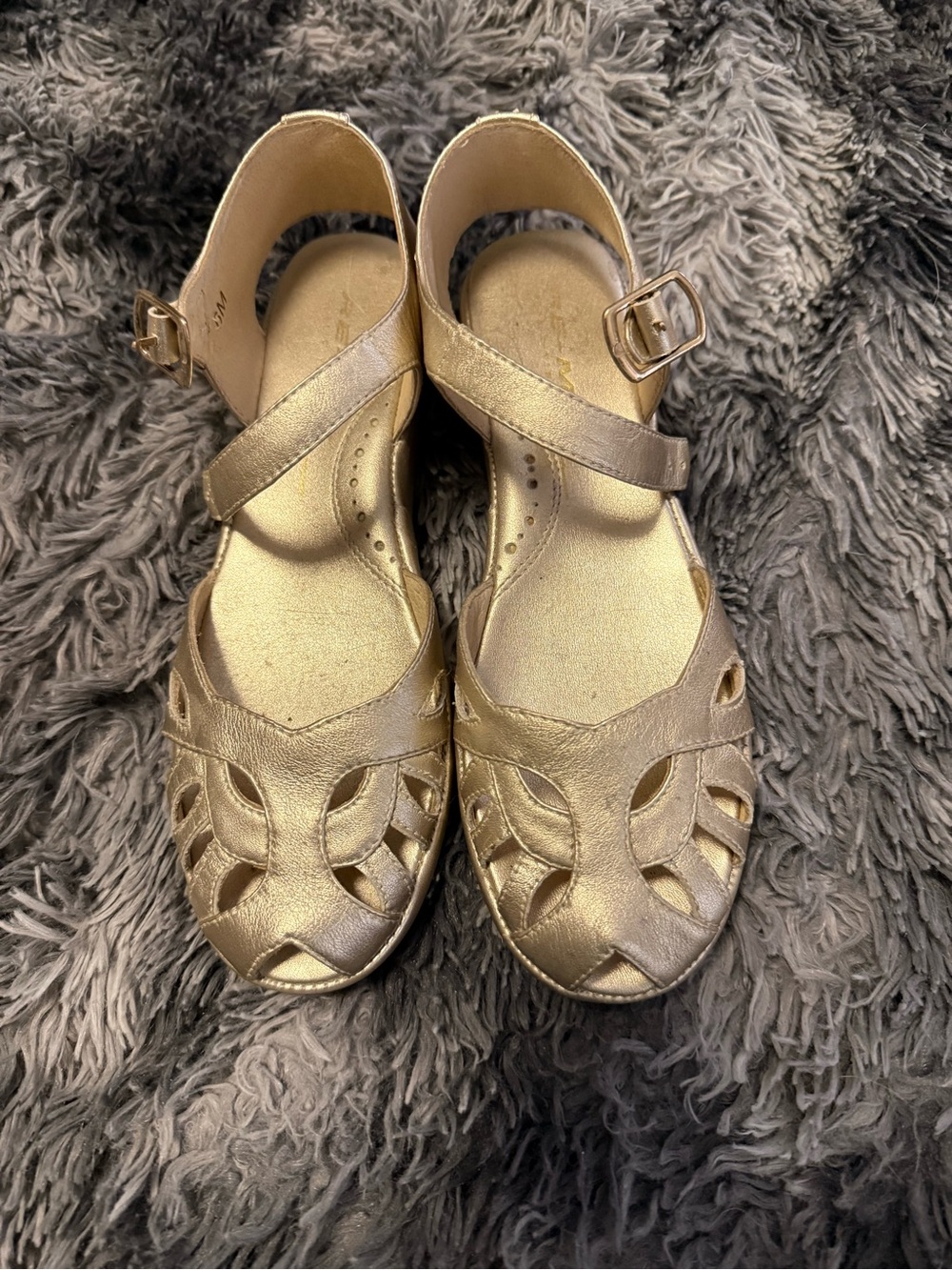Metallic Gold Cutout Sandals with Ankle Strap
